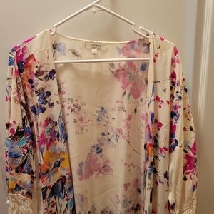 Umgee Floral Kimono with Fringe- Small